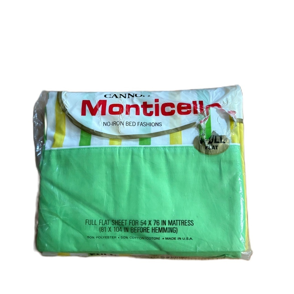 Vintage Cannon Monticello Green and Yellow Striped Sheet Set NEW Full 70s 80s 90